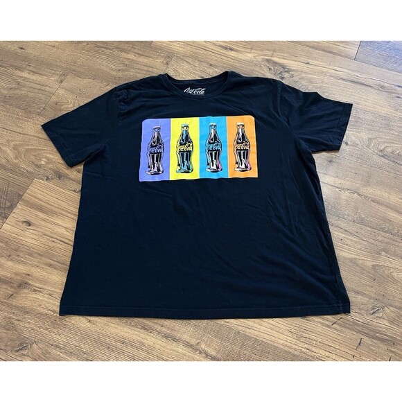 Vintage Retro Coca Cola 4 Glass Bottles Black Short Sleeve T Shirt Mens 2X - Picture 2 of 8